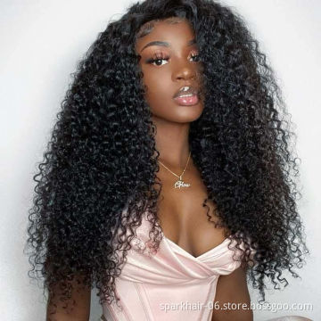 SPARK Kinky Curly Lace Closure Human Hair Wigs for Black Women 100% Unprocessed Brazilian Virgin Curly Wave Human Hair